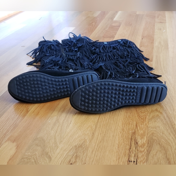 Minnetonka Fringe Tall Moccasin Boots Knee-high genuine leather - Picture 4 of 6